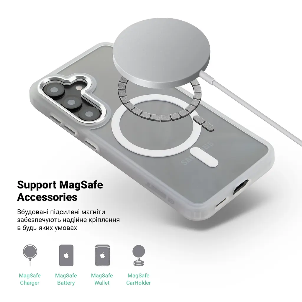Чехол для Samsung Galaxy S26 Plus 5G, Unit MagSafe, белый, прозрачный, магсейф, противоударный, магнитный, панель-накладка с поддержкой MagSafe, с поддержкой беспроводной зарядки, TPU+PC, защита всего корпуса, ударостойкий, ArmorStandart (ARM89450) - фото 4