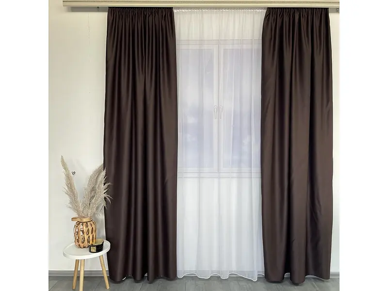 Матові атласні штори блекаут коричневого кольору на тасьмі 2шт. 150х270 ALBO pbe0052446 - фото 2