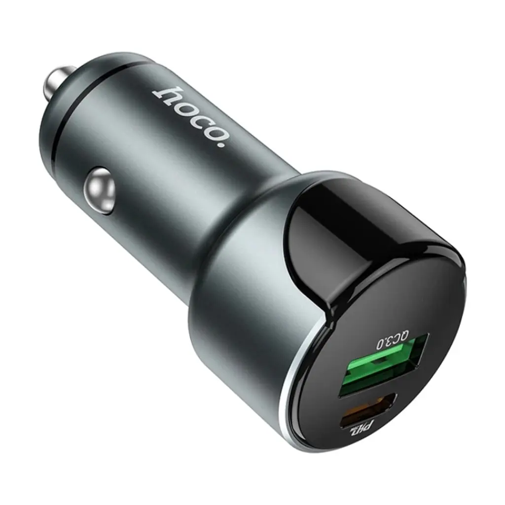 Зарядний пристрій HOCO 1xUSB-C PD20W + 1xUSB QC3.0 car adapter Z42 gray (6931474742551) - фото 3