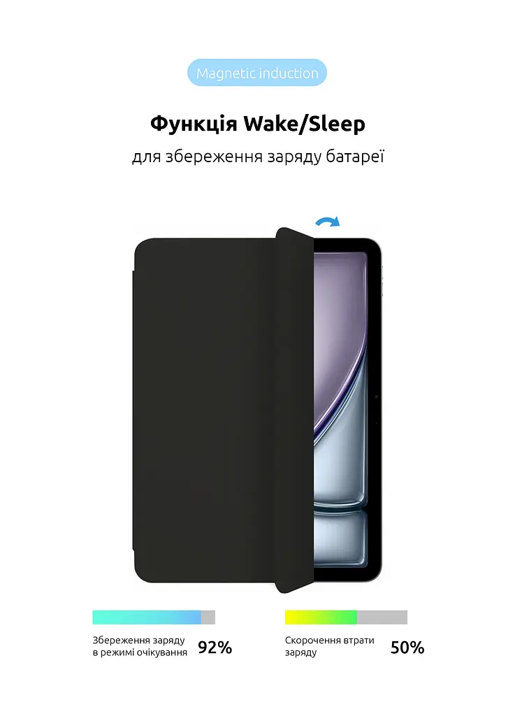 Чехол-книжка для планшета Apple iPad Air 11 (2024), Original Smart Case, black, 11 , подставка на планшет, искусственная кожа, микрофибра, магнитная крышка с автоотключением экрана, ArmorStandart (ARM74641) - фото 4