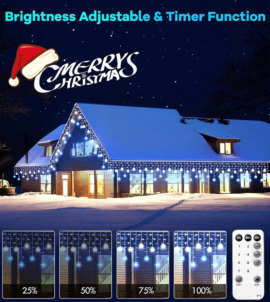 Уличная гирлянда Icicle Outdoor со снежинкой, 10,7M/35Ft 240LED Подключаемые Icicle Lights Waterproof, 8 режимов и 3 таймера - фото 3