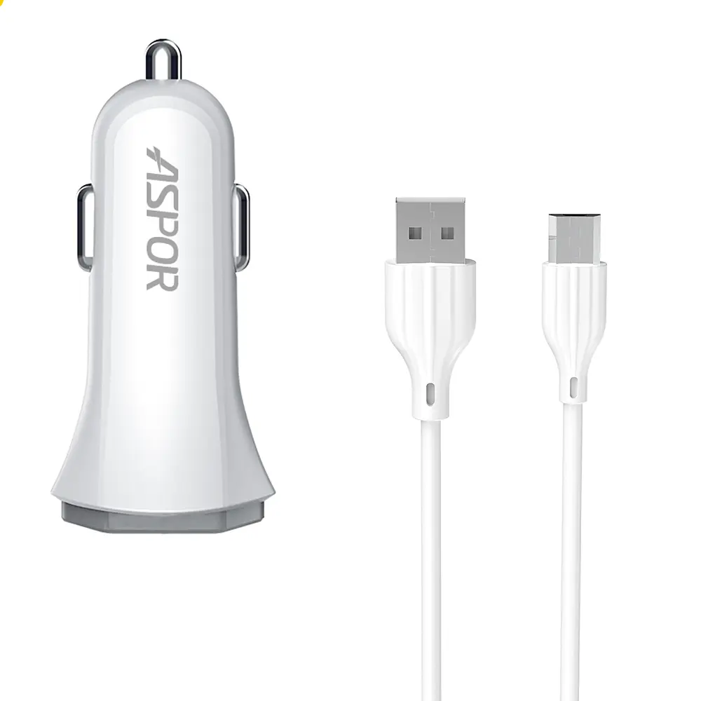Автомобільний зарядний пристрій Aspor A903 (2USB/3.4A) + USB кабель Micro- білий - фото 3