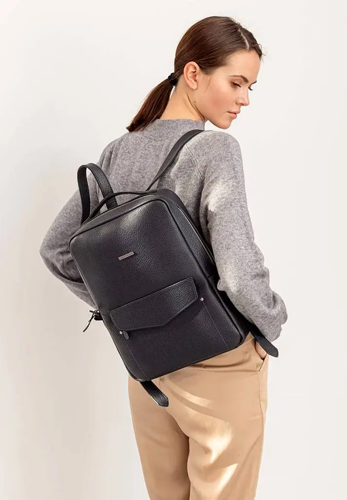 Шкіряний міський жіночий рюкзак на блискавці Cooper темно-синій флотар - фото 7