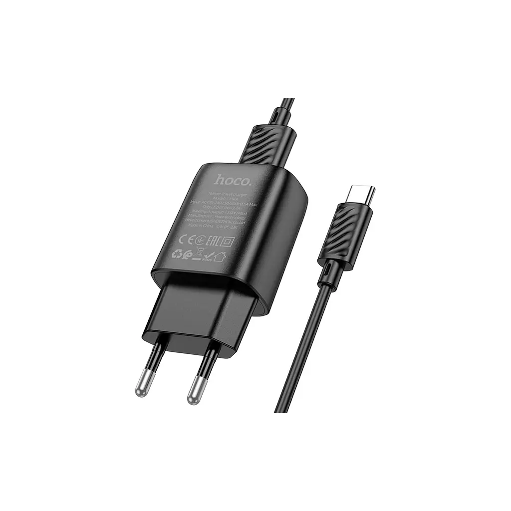 Зарядний пристрій HOCO C134A USB + кабель USB-A — USB-C 2.4 А чорний (6942007621359) - фото 3