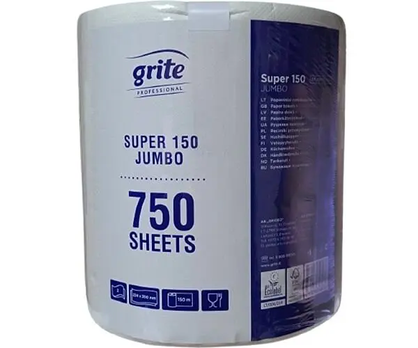 Grite Jumbo, 1 рул., Паперові рушники Гріте, 2-шарові, білі, 750 листів, 224 х 200 мм, 150 м - фото 2