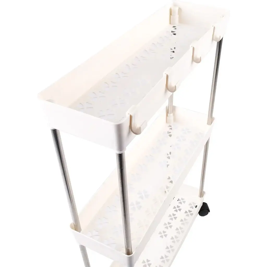 Этажерка стеллаж Supretto на 3 полки на колесах белая (83590001) - фото 2