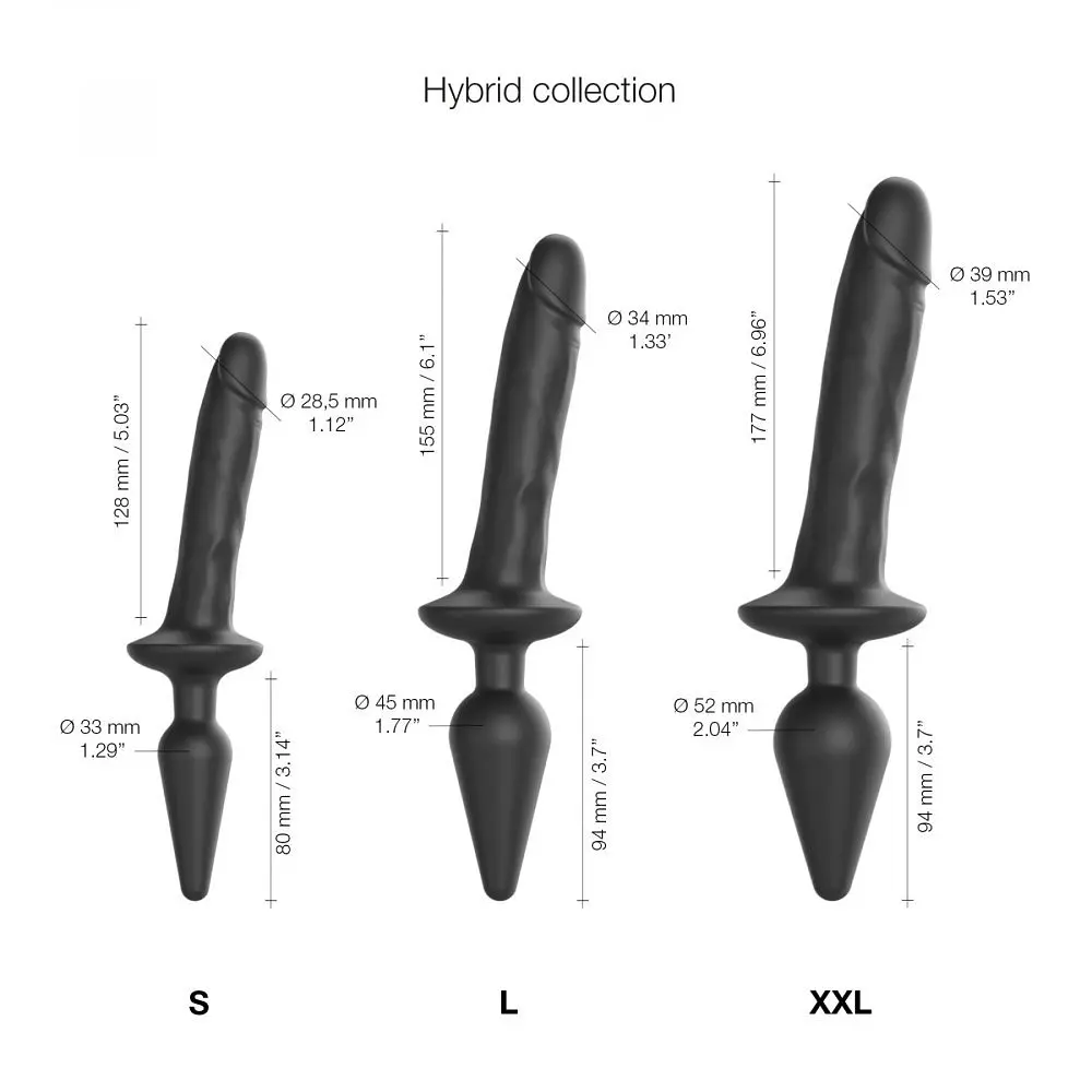 Анальна пробка та фалоімітатор Strap-On-Me Switch Plug-In Dildo L, 15.5х3.4 см и 9.4х4.5 см, чорний - фото 5