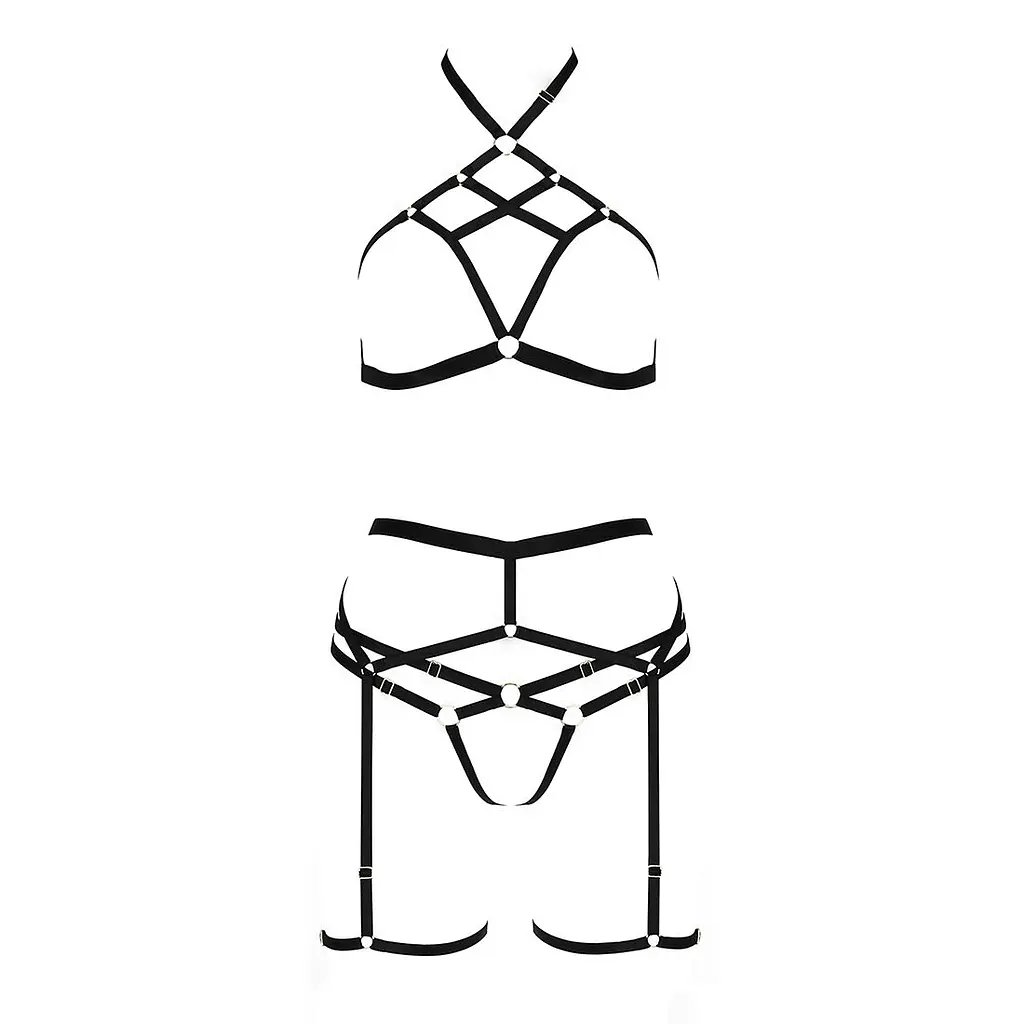 Комплект білизни Passion Exclusive MORGAN SET OpenBra S/M, black, стрепи, трусики, ліф, пояс - фото 5