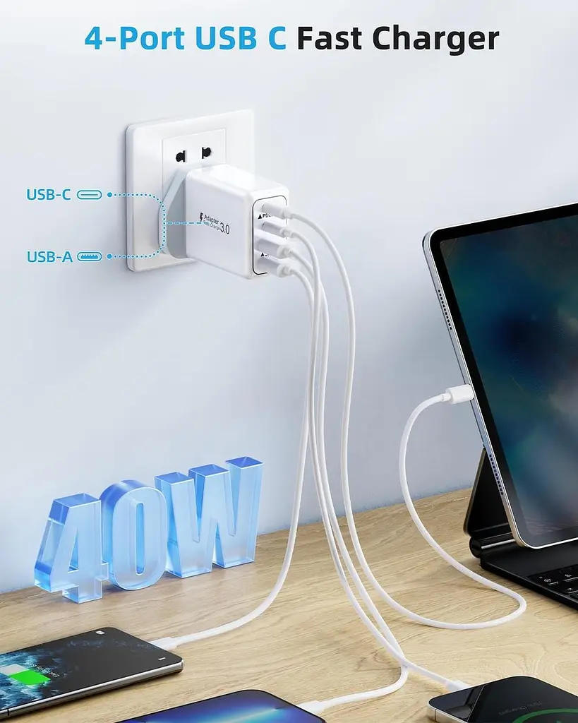 Мережевий зарядний пристрій USB-C 40W на 4 порти (2×USB-C + 2×USB-A) - фото 6