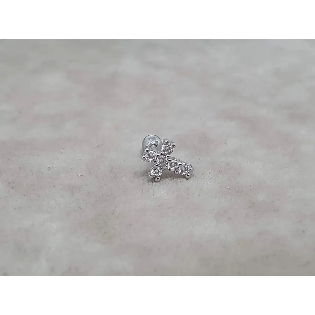 Серебряная серьга для пирсинга хеликса Ирий Крестик с фианитами. 40102ШТ - фото 3