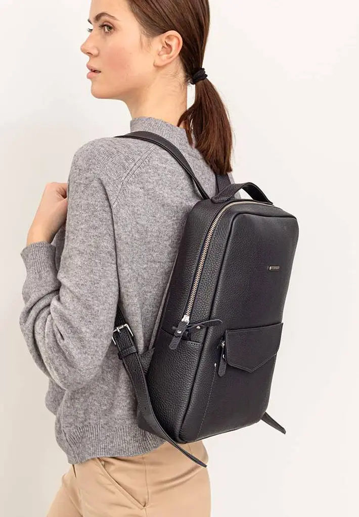 Шкіряний міський жіночий рюкзак на блискавці Cooper темно-синій флотар - фото 8