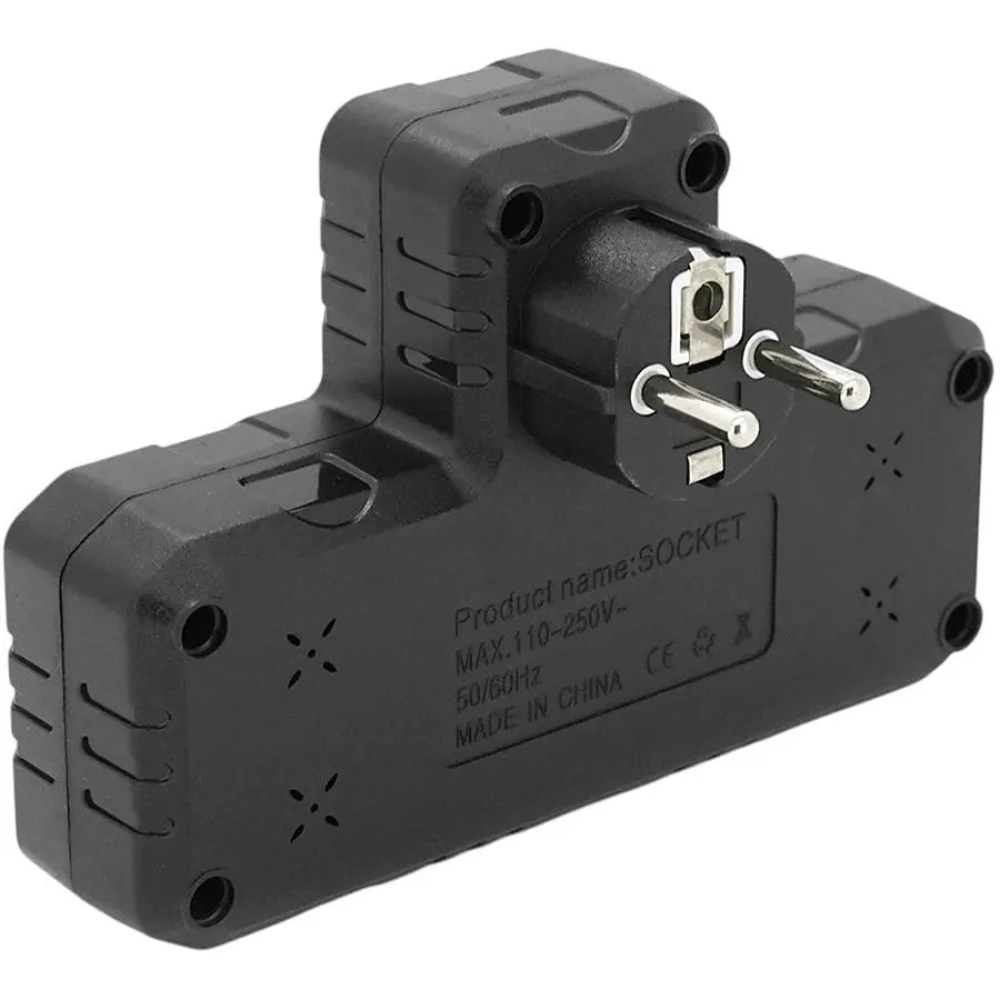 Розетка-измельчитель с заземлением Voltronic F-302 Black, 2 розетки+3USB (1 А), 2500W, 10A, 220V - фото 2