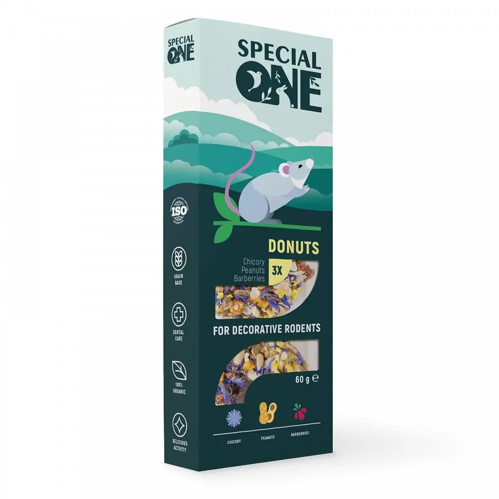 Пончики SPECIAL ONE «Цикорій, арахіс, барбарис» для декоративних гризунів 60г арт.PR242522