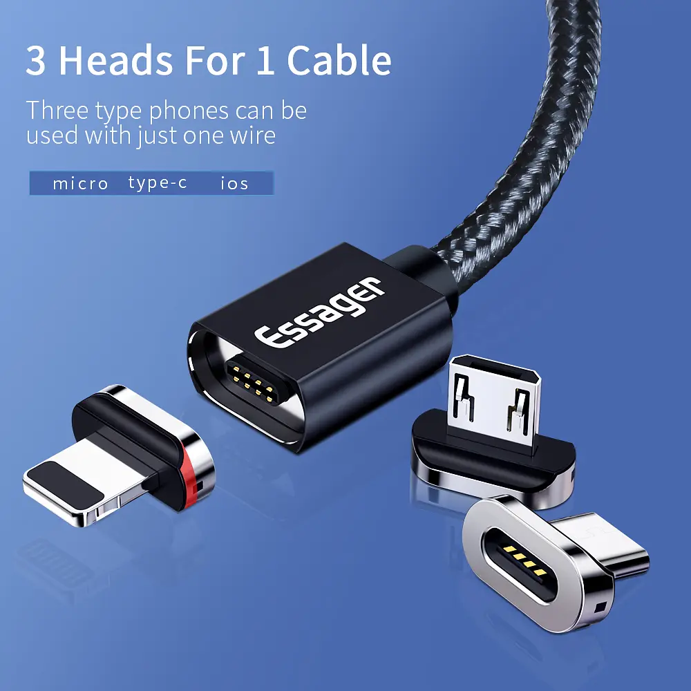 Магнітний кабель ESSAGER (micro USB Type-C, Lightning) 2метра - фото 4