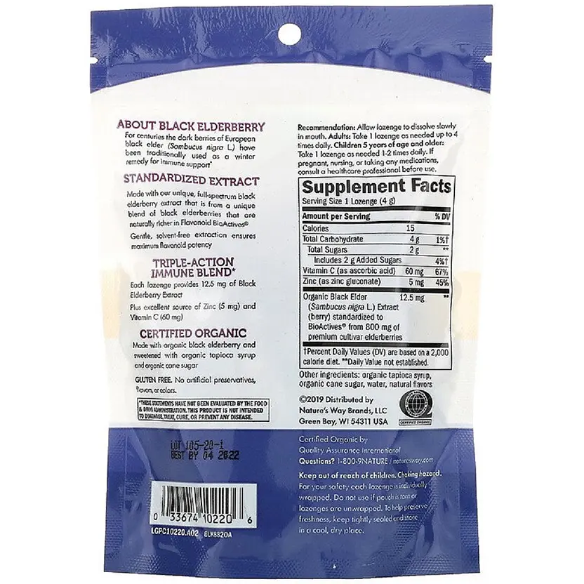 Льодяники бузини з цинком Nature's Way Sambucus Elderberry Zinc Lozenges 24 льодяники (NWY10220) - фото 2