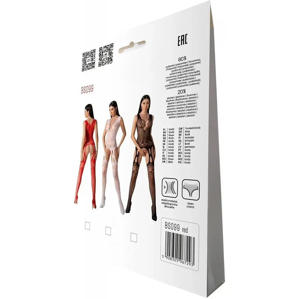Бодістокінг з плетінням на грудях Passion BS099 One Size, Red, відкритий доступ, імітація підв’язок - фото 7