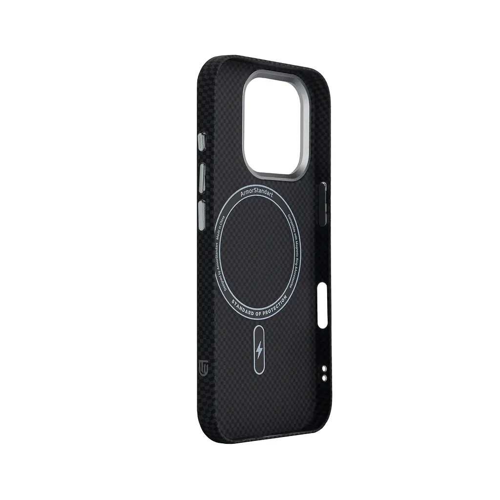 Карбоновый чехол для Apple iPhone 16 Pro, LikeCarbon2 MagCase, черный, тонкий защитный чехол-панель из поликарбоната с магнитами N52, MagSafe, противоударный, совместим с беспроводной зарядкой, приподнятые края для защиты камеры, ArmorStandart (ARM88381) - фото 4