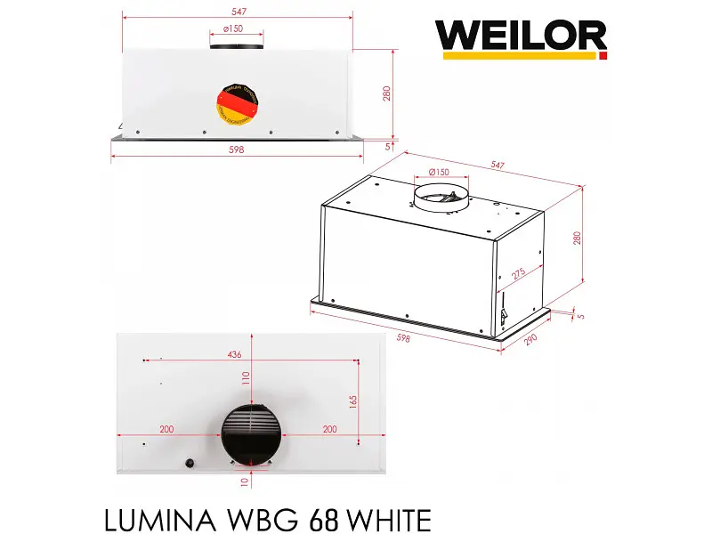 Вытяжка встроенная WEILOR LUMINA WBG 68 WHITE - фото 8