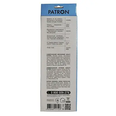 Мережевий фільтр живлення Patron 5.0 m, 3*1.5mm2 (SP-1655) 5 розеток BLACK (EXT-PN-SP-1655) - фото 3