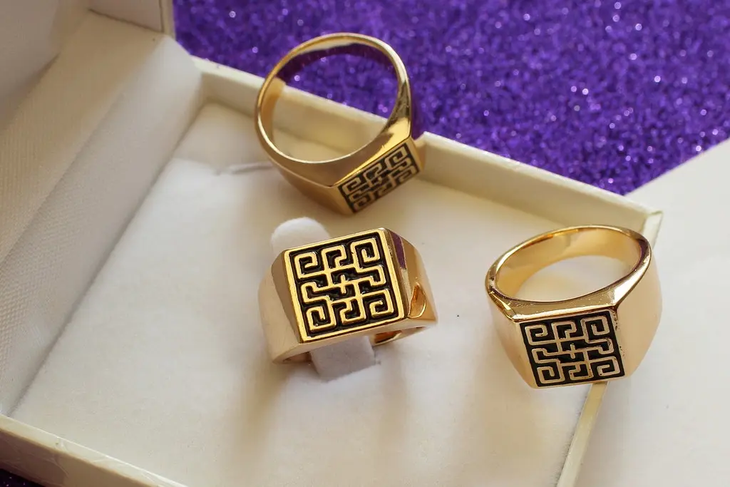 Печатка Xuping Jewelry 19,20,21,22 квадратна лабіринт золотиста 19 - фото 4