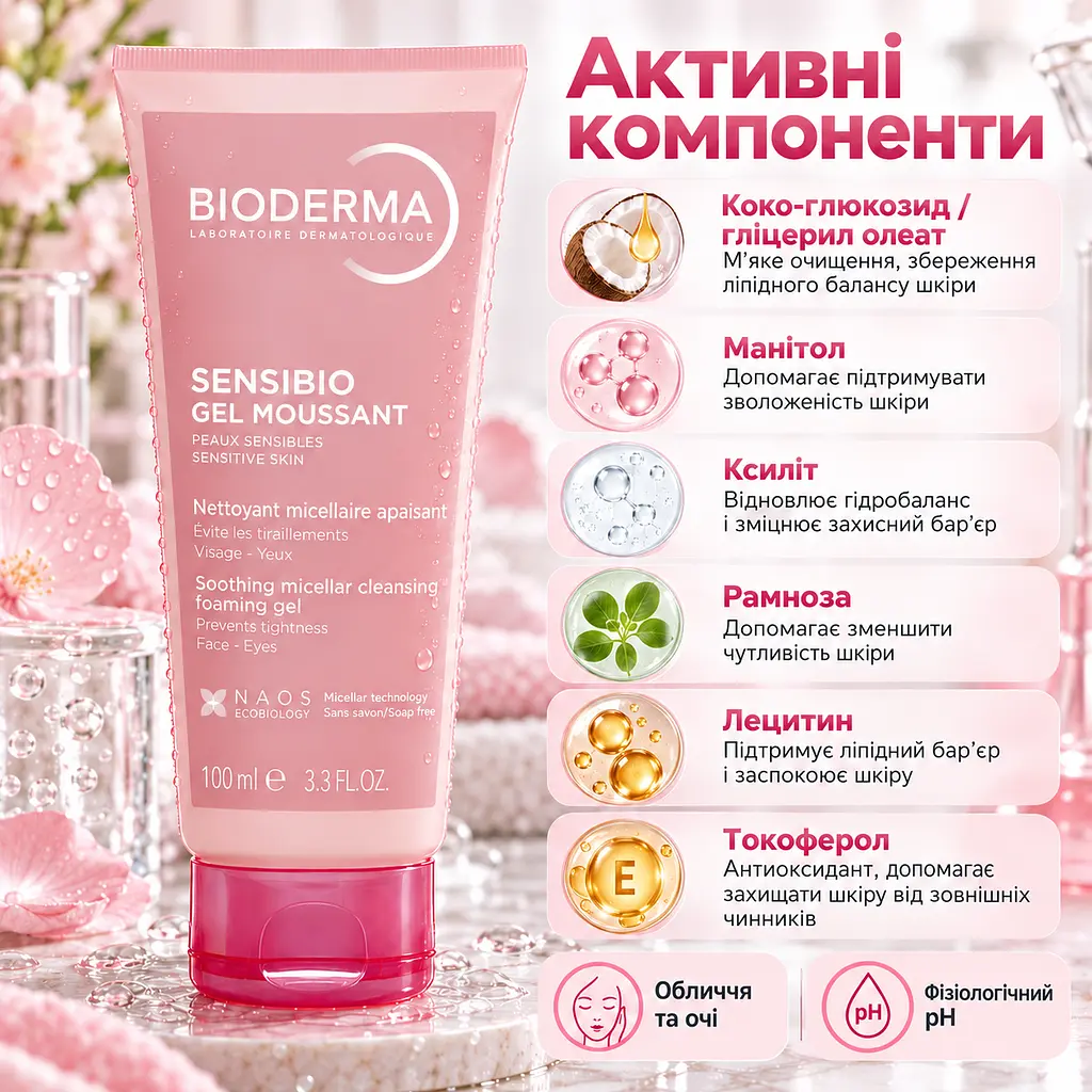 Очищувальний гель для обличчя Bioderma Sensibio Gel Moussant 100 мл для чутливої шкіри без мила та ароматизаторів - фото 6
