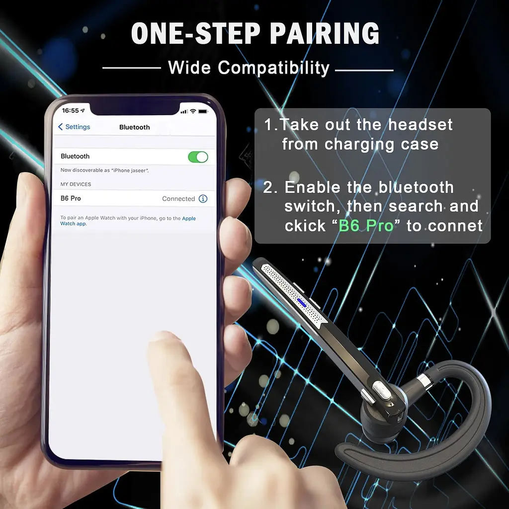 Бездротова Bluetooth-гарнітура HSP-B6 PRO з кнопками керування шумозаглушенням Бізнес-гарнітура - фото 8