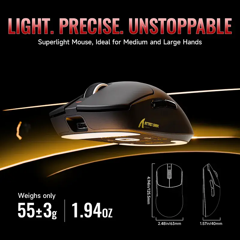 Игровая беспроводная мышка Attack Shark X8 Plus / Три режима подключения / Сенсор PAW3395PRO / 40000 DPI / Black - фото 2