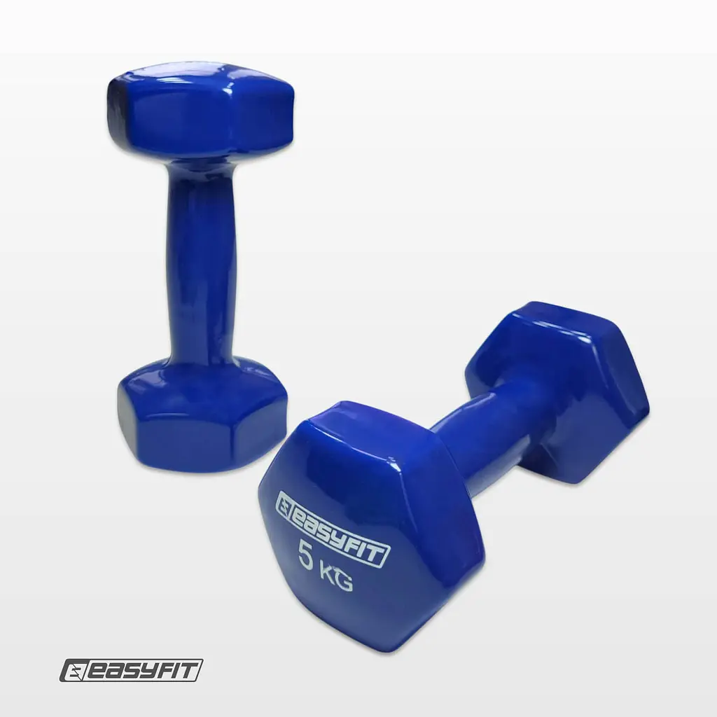 Гантель для фітнесу 5.0 кг EasyFit із вініловим покриттям синя - фото 3