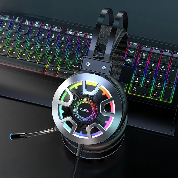 Дротова ігрова гарнітура Hoco Gaming LED headphones Hi-Res ESD05, USB, 2x3.5mm, 2m, black - фото 7