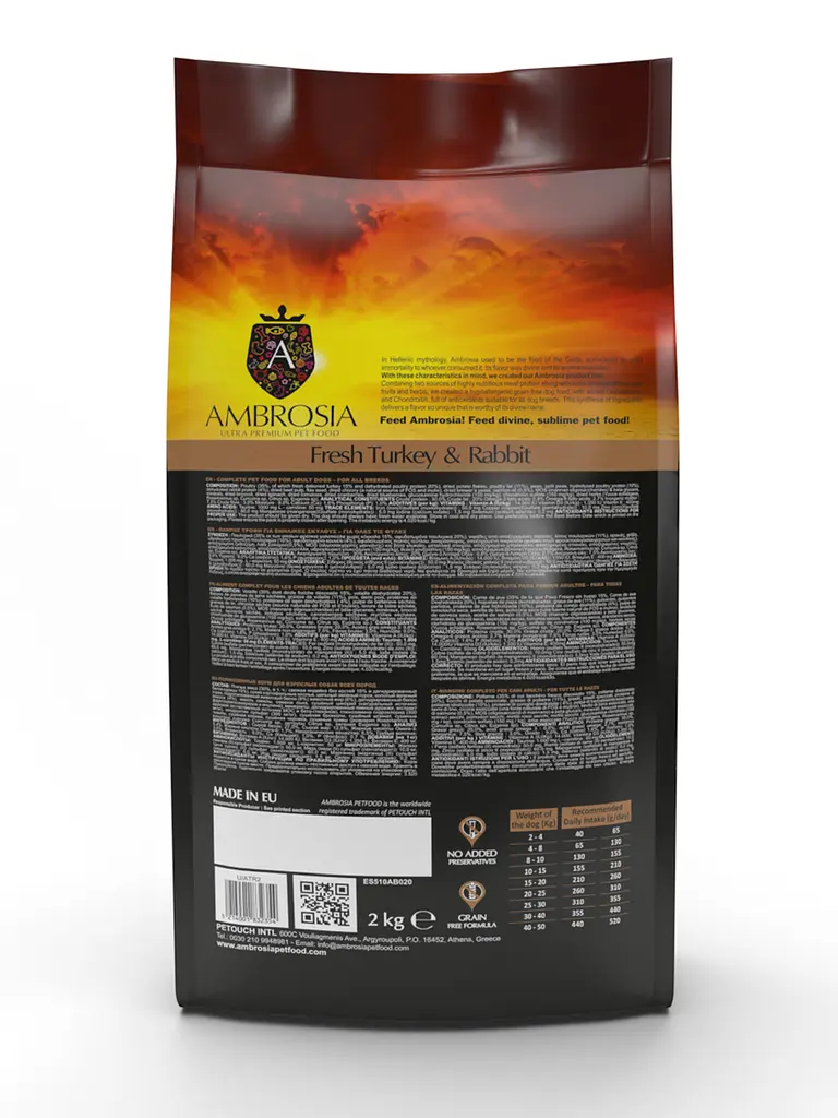Корм сухой Ambrosia Grain Free Dog Adult Sensitive Fresh Turkey & Rabbit для взрослых собак всех пород со свежей индейкой и кроликом 12 кг - фото 3