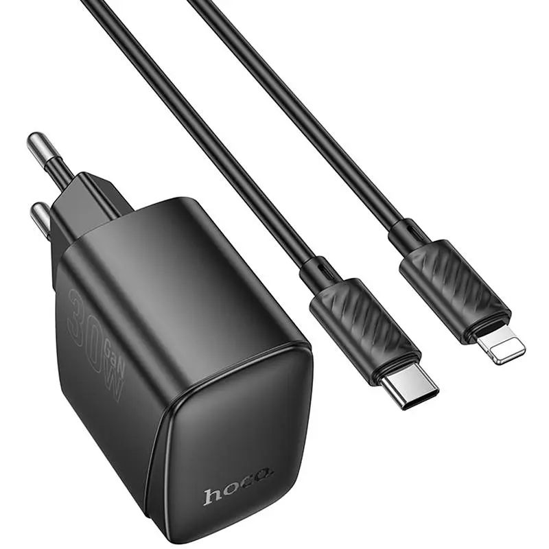 МЗП Hoco CS61A Bright PD30W+QC3.0 (1USB-A/1C) + кабель Type-C to Lightning Black - фото 2
