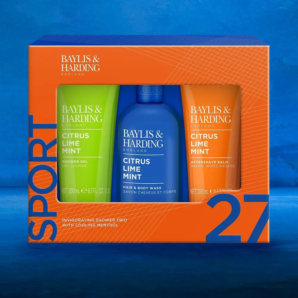 Набор Baylis & Harding Sport 27 Citrus Lime & Mint: Шампунь-гель для душа 300 мл + Гель для душа 200 мл + Бальзам после бритья 200 мл - фото 3