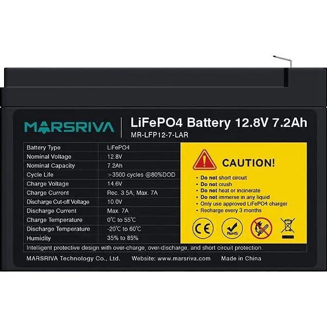 Акумуляторна батарея для ДБЖ Marsriva LiFePO4 12.8 V / 7.2 А*ч (MR-LFP12-7-LAR) - фото 2