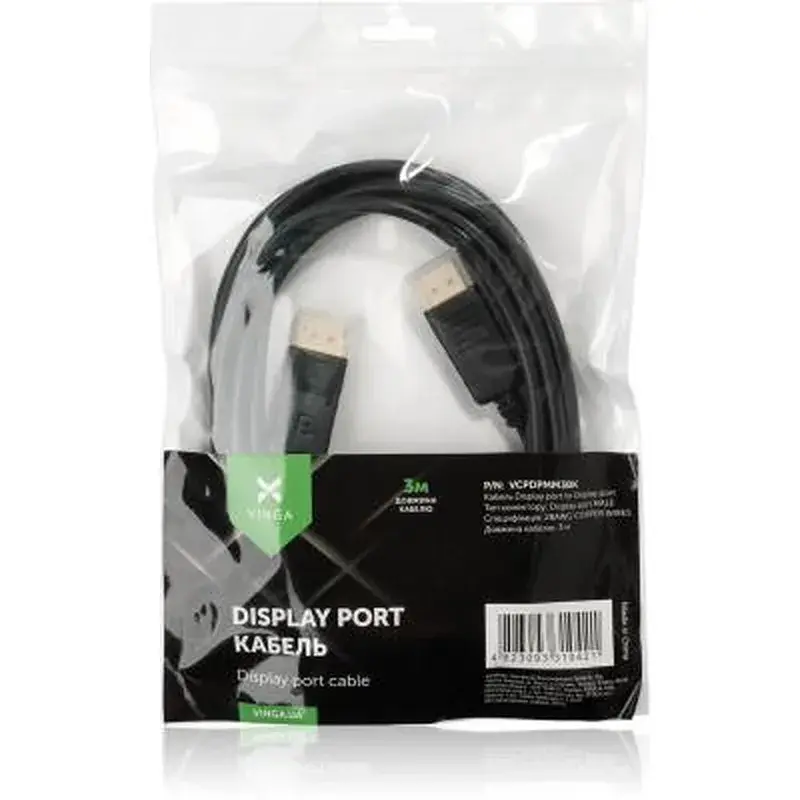 Кабель мультимедійний DisplayPort M to DisplayPort M 3.0m Vinga (VCPDPMM3BK) - фото 4