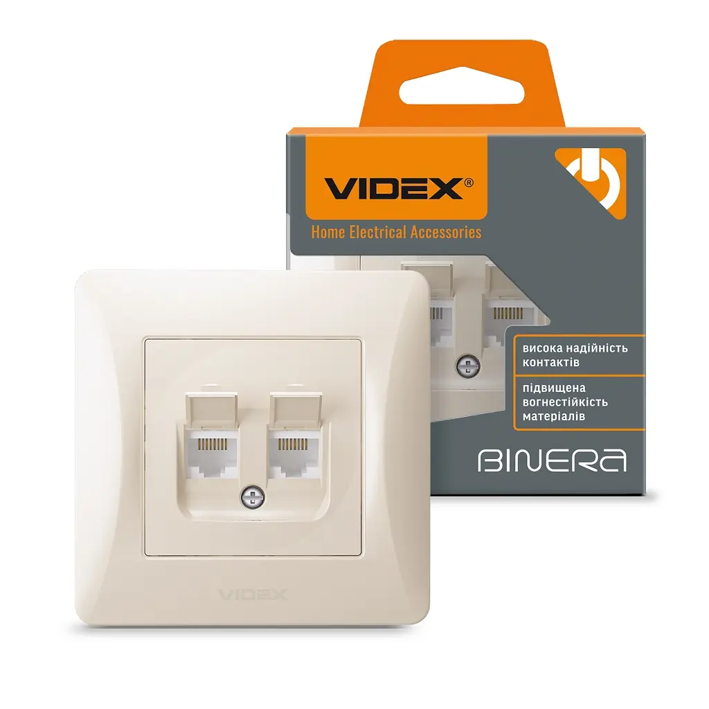 Комп'ютерна розетка Videx BINERA CAT6 + CAT6 подвійна кремова (VF-BNSK2PC6-CR) - фото 3