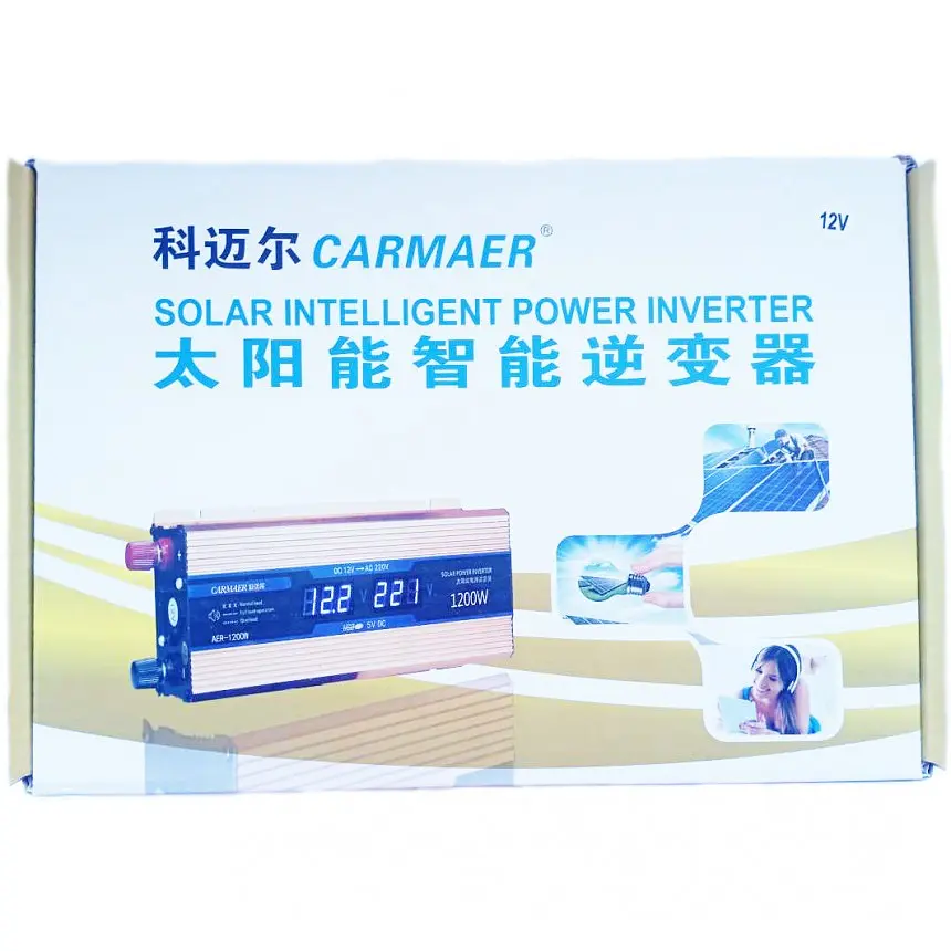 Инвертор напряжения Carmaer Power Inverter 028 модифицированная синусоида Gold 1 розетка 1 USB экран с 12V на 220V 1200W (11067) - фото 5