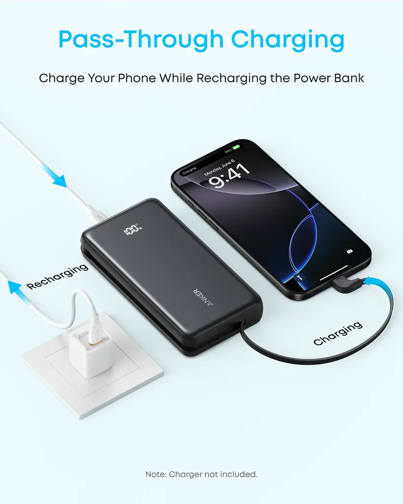 Портативний зарядний пристрій - 20000 mAh 22.5W Built-In USB-C Cable Black Anker teh0027053 - фото 3