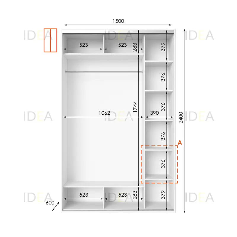 Шафа-купе Idea серія 1 150 x 60 x 240 см Білий Дзеркало - фото 2