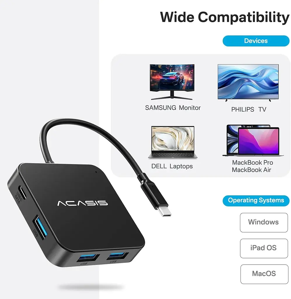 USB hub Acasis HB0706 6-в-1 з HDMI 4K та PD 100W для швидкої зарядки (Чорний) - фото 7