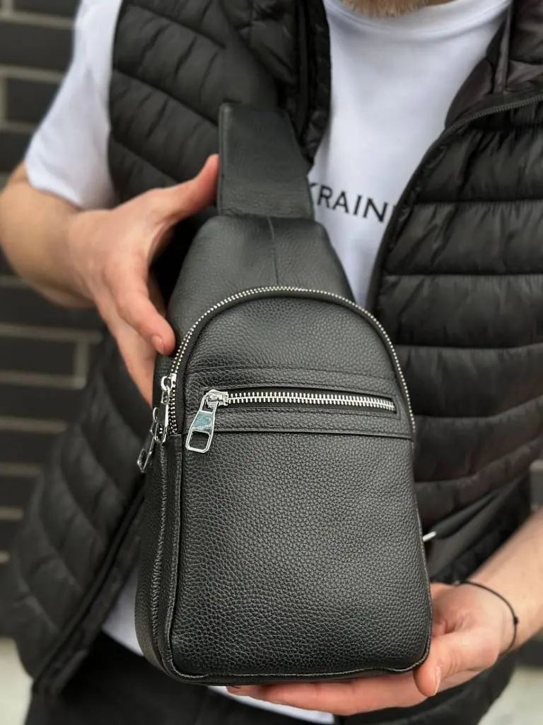 Чоловіча сумка-бананка через плече 18х32х7 з натуральної шкіри TIDING BAG 3280 чорна 18 см - фото 9