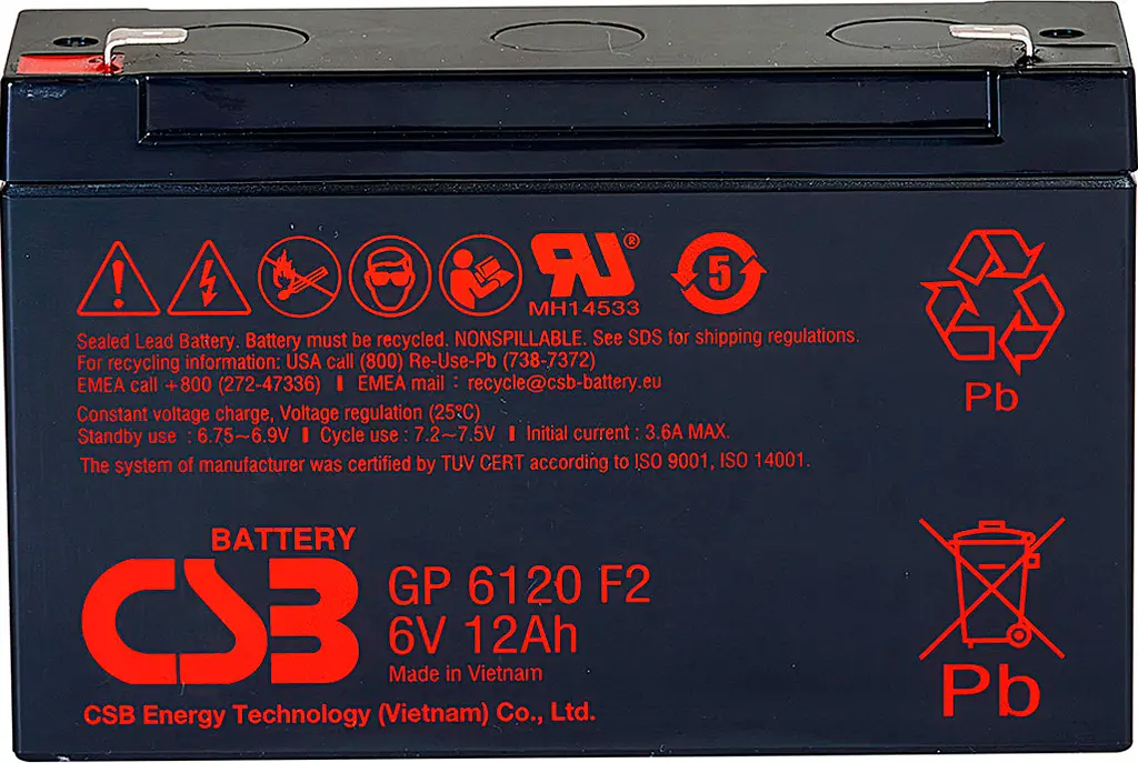 Аккумулятор CSB AGM 6V (6V/12Ah/72Wh) (GP6120F2) [112289] - фото 2
