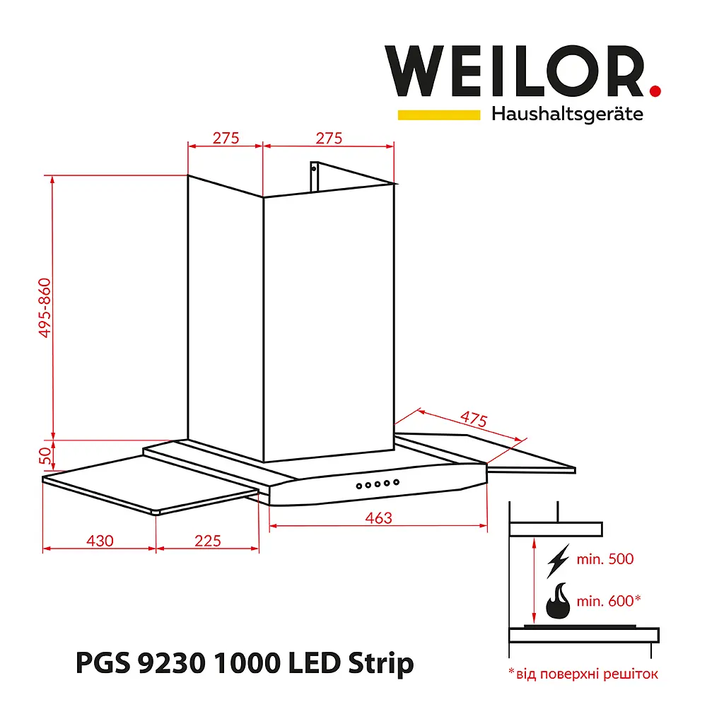 Декоративна витяжка зі склом WEILOR PGS 9230 IG 1000 LED Strip - фото 9
