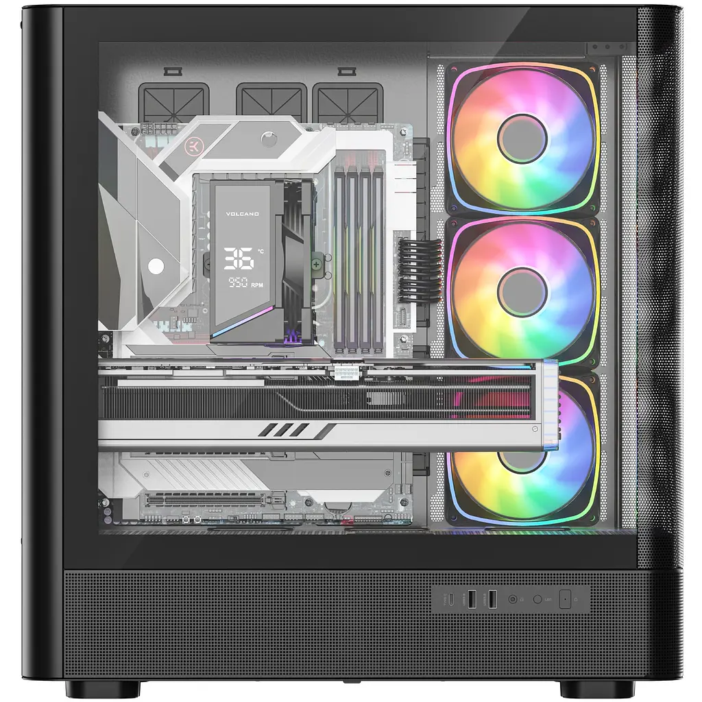 Корпус Modecom VOLCANO AQ500 ARGB MIDI FRONT LCD 6,2”, 4x120mm fans BLACK без БЖ ATX - фото 3