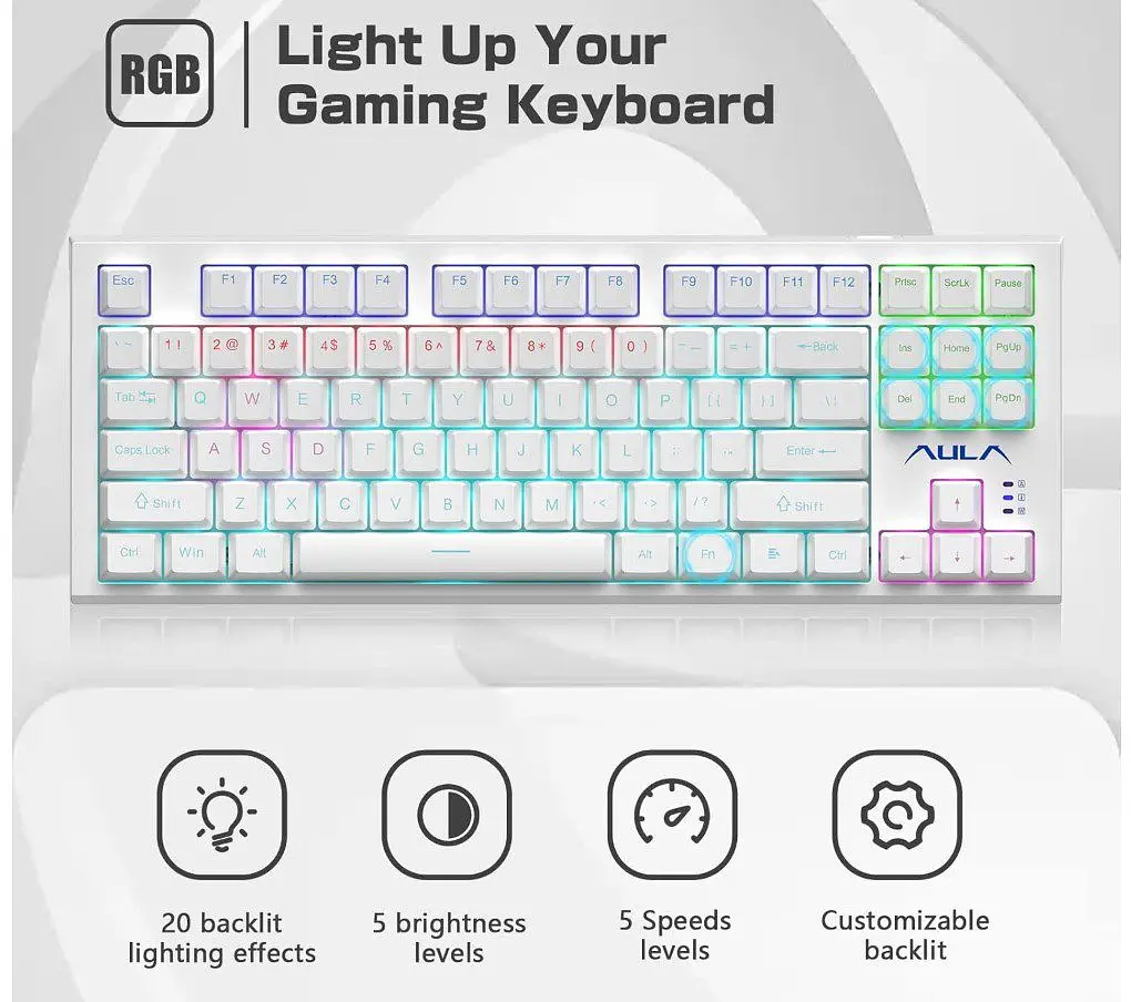 Клавіатура ігрова механічна Aula Mechanical F-3032 White keycaps + 21 Yellow keys KRGD Red - фото 6