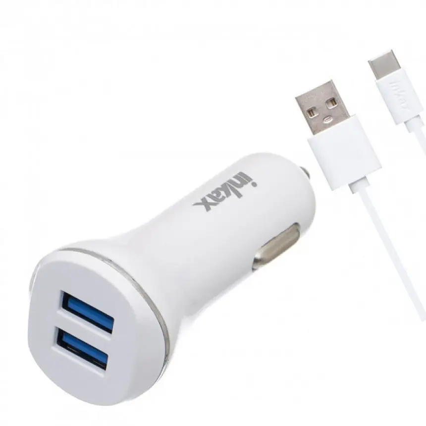 Автомобильное зарядное устройство Inkax CC-12 2 USB 2.1 A microUSB White (av087) - фото 3