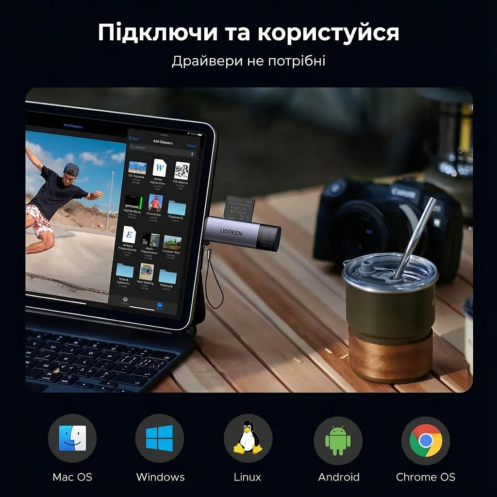 Зчитувач флеш-карт Ugreen USB-C + USB to TF/SD 3.0 CM185 gray (50706) - фото 5