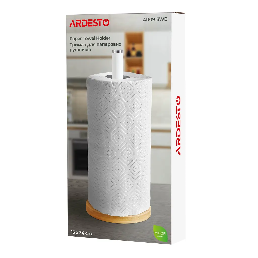 Тримач паперових рушників ARDESTO Midori 15х34см, метал, бамбук, білий (AR0913WB) - фото 7