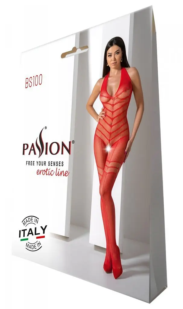 Бодістокінг з плетінням на животику Passion BS100 One Size, red, декоративний шов, з доступом - фото 6
