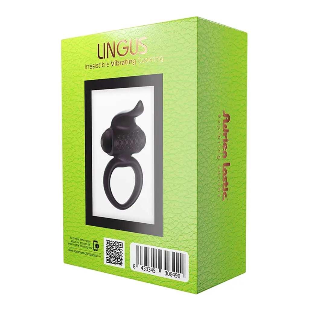 Ерекційне віброкільце Adrien Lastic Lingus Black з язичком і щіточкою для стимуляції клітора - фото 4