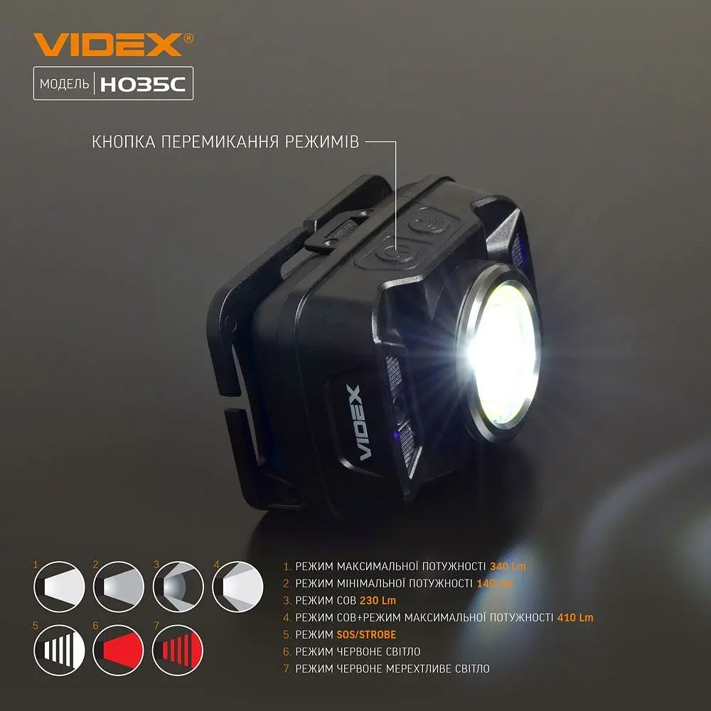 Налобний світлодіодний ліхтарик Videx VLF-H035C 410 Lm 5000 K (VLF-H035C) - фото 5